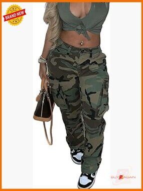 Camo Cargo Pants Womens High Rise Straight Leg Regular Fit Casual Long Pants